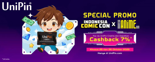 [Limited] Special Promo Indonesia Comic Con X Indonesia Anime Con 2025! Dapatkan Cashback 7% Saat Top Up UniPin Credits